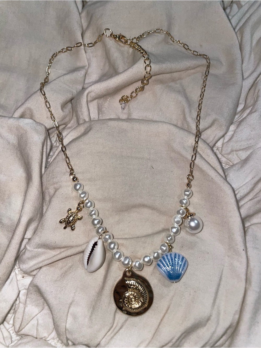 Free People Gold-Tone & Real Stone Beaded Ocean Charm Necklace